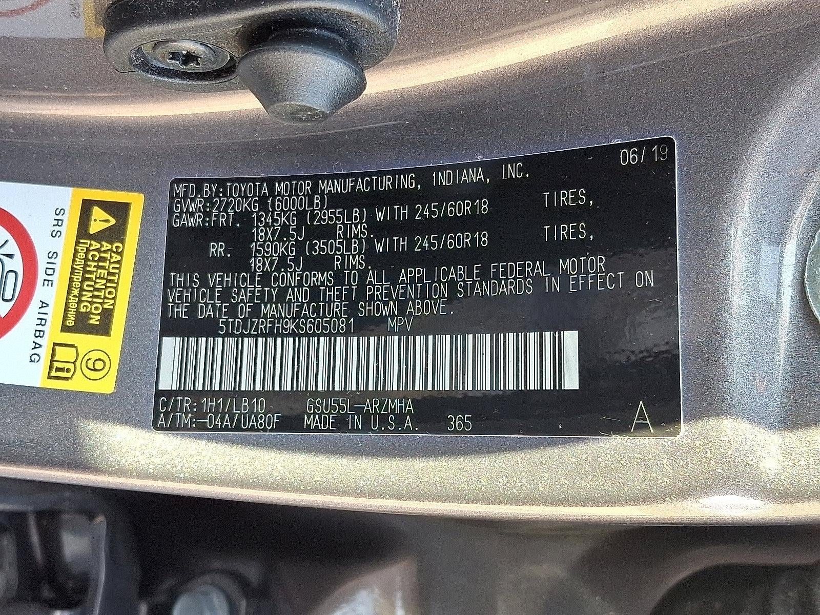 2019 Toyota Highlander XLE V6 AWD (Natl)